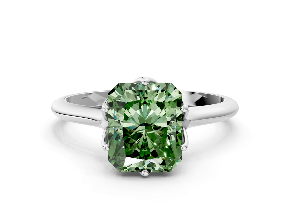 White gold Fancy Green Radiant  Solitaire Cathedral Diamond Ring with Six-Prong Setting_17