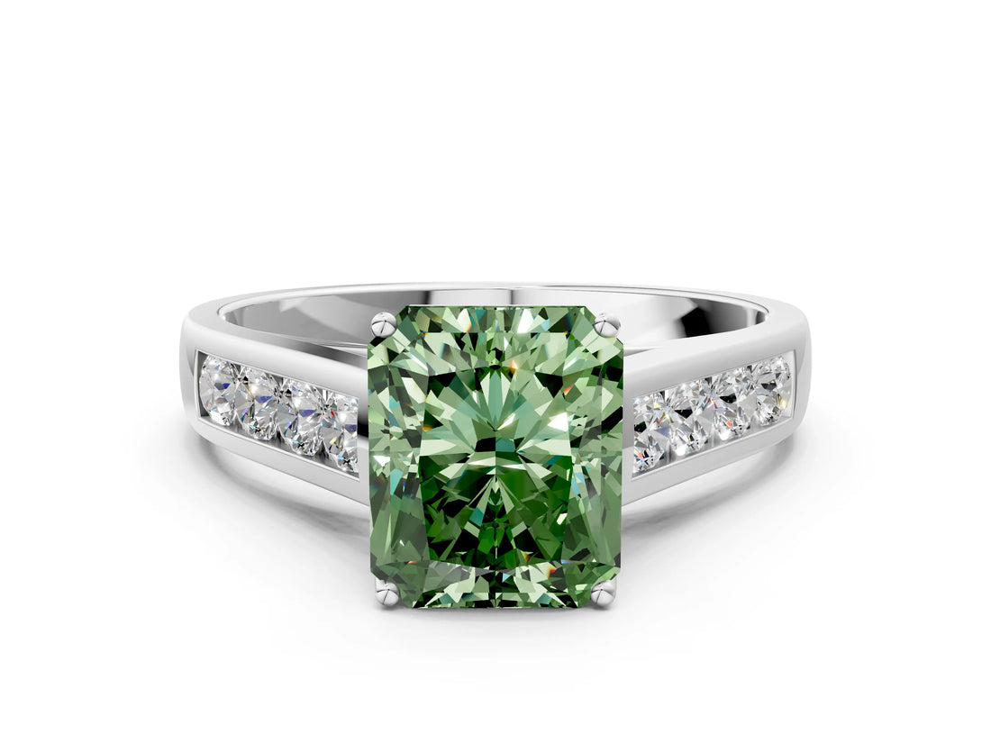 White gold Fancy Green Radiant  Solitaire Channel-Set Diamond Engagement Ring with Four-Prong Setting_56