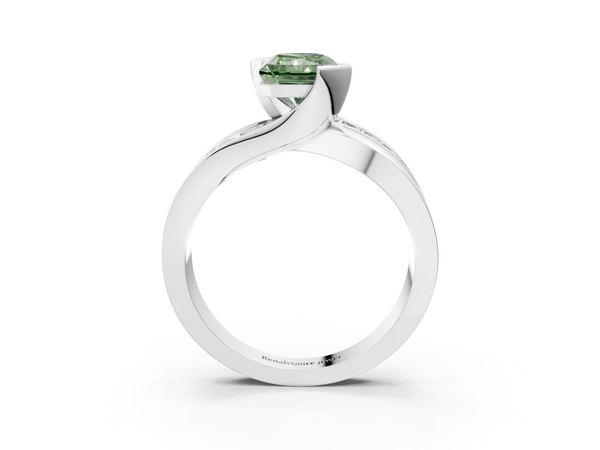Platinum Fancy Green Radiant  Solitaire Channel-Set Split Shank Ring with Tension Prong Setting