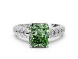 White gold Fancy Green Radiant  Solitaire Chevron Pave Diamond Engagement Ring with Six-Prong Setting_3