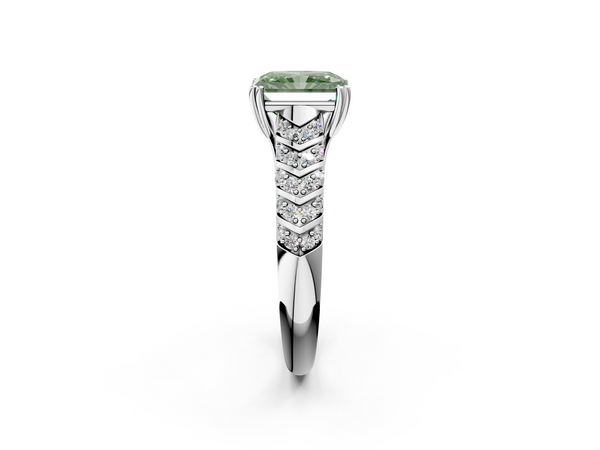 Platinum Radiant Cut Chevron Pave Solitaire Engagement Ring Setting for Fancy Green Center