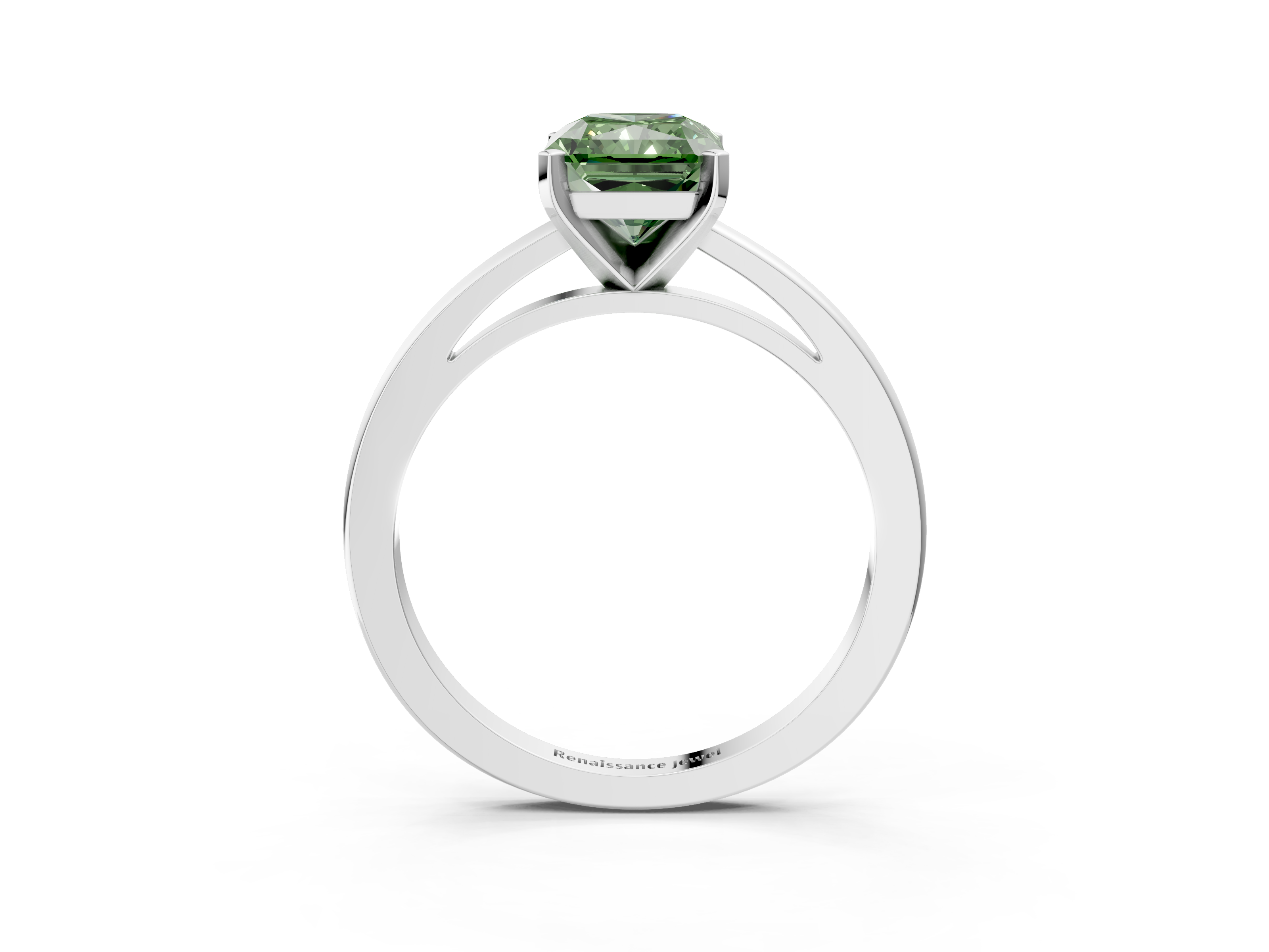 White gold Fancy Green Radiant  Solitaire Diamond Engagement Ring with Four-Prong Setting on a Classic Band_6