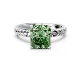 White gold Fancy Green Radiant  Solitaire Diamond Engagement Ring with XO Engraved Band and Four-Prong Setting 1