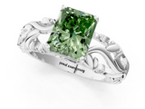 White gold Fancy Green Radiant  Solitaire Diamond Leaf Vine Band with Prong Setting_29