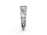 White gold Fancy Green Radiant  Solitaire Diamond Leaf Vine Band with Prong Setting_30