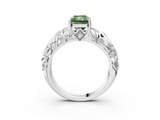 White gold Fancy Green Radiant  Solitaire Diamond Leaf Vine Band with Prong Setting_31