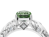 White gold Fancy Green Radiant  Solitaire Diamond Leaf Vine Band with Prong Setting_32