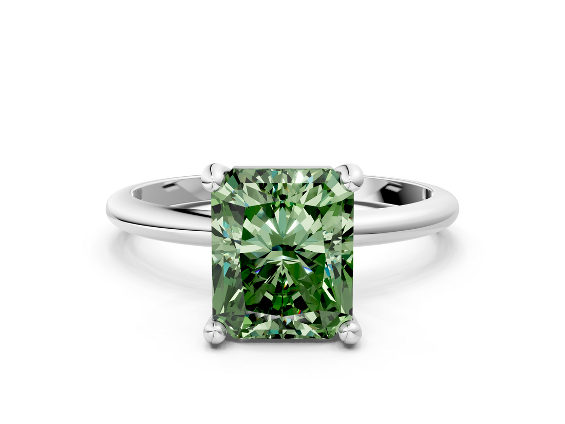 White gold Fancy Green Radiant  Solitaire Diamond Ring with 4-Prong Setting on a Classic Band_3