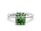 White gold Fancy Green Radiant  Solitaire Diamond Ring with Bamboo Band and Four-Prong Setting_16