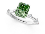White gold Fancy Green Radiant  Solitaire Diamond Ring with Bezel Set Side Stones and Prong Setting_4