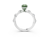 White gold Fancy Green Radiant  Solitaire Diamond Ring with Bezel Set Side Stones and Prong Setting_6