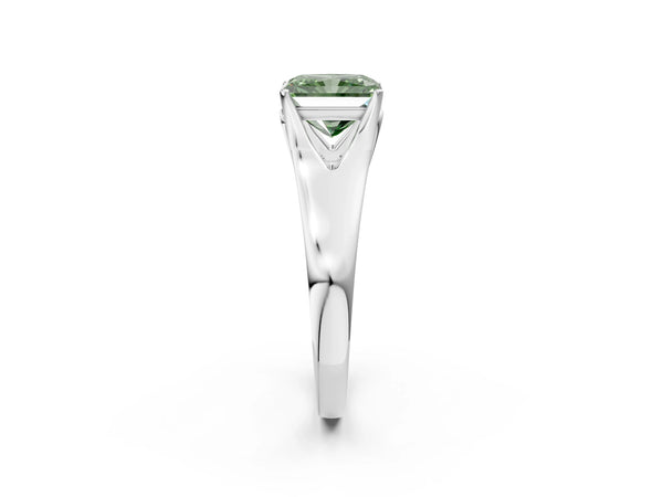 Platinum Radiant Cut Cathedral Solitaire Engagement Ring Setting for Fancy Green Center with Split Shoulders