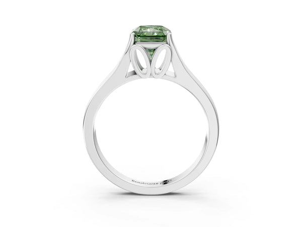 Platinum Radiant Cut Cathedral Solitaire Engagement Ring Setting for Fancy Green Center with Split Shoulders