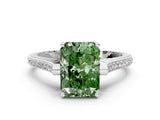 White gold Fancy Green Radiant  Solitaire Diamond Ring with Channel Set Band and Bezel Prong Setting_78