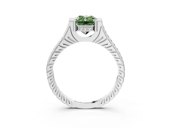 Sterling Silver Radiant Cut Vintage Cathedral Engagement Ring Setting for Fancy Green Center