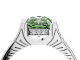 White gold Fancy Green Radiant  Solitaire Diamond Ring with Channel Set Band and Bezel Prong Setting_84