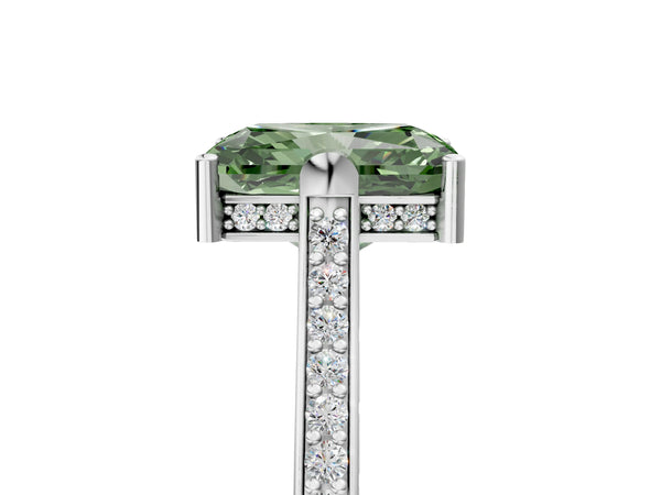 Platinum Radiant Cut Vintage Cathedral Engagement Ring Setting for Fancy Green Center