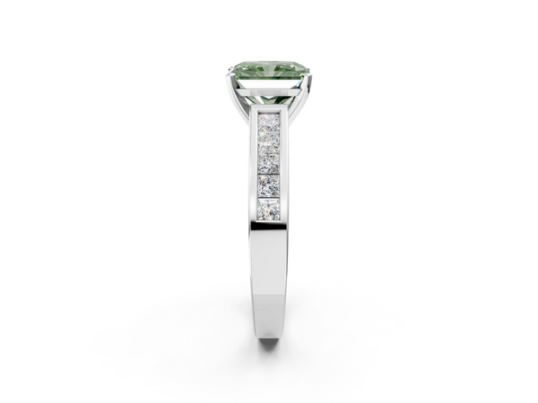 Platinum Radiant Cut Channel Set Solitaire Engagement Ring Setting for Fancy Green Center