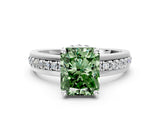 White gold Fancy Green Radiant  Solitaire Diamond Ring with Channel Set Band and Six-Prong Setting_48