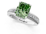 White gold Fancy Green Radiant  Solitaire Diamond Ring with Channel Set Band and Six-Prong Setting_49