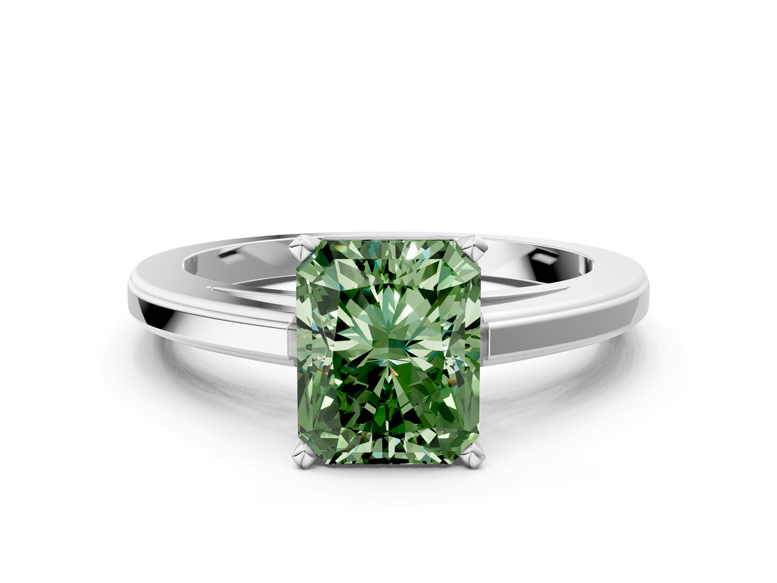 White gold Fancy Green Radiant  Solitaire Diamond Ring with Four-Prong Setting and Classic Band_3