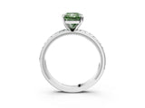 White gold Fancy Green Radiant  Solitaire Diamond Ring with Milgrain and Black Enamel X Pattern Band_218