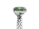 White gold Fancy Green Radiant  Solitaire Diamond Ring with Milgrain and Black Enamel X Pattern Band_222