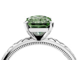 White gold Fancy Green Radiant  Solitaire Diamond Ring with Milgrain and Black Enamel X Pattern Band_237