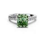 White gold Fancy Green Radiant  Solitaire Diamond Ring with Pavé Band and Four-Prong Setting_93