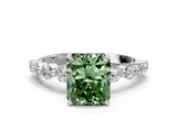 White gold Fancy Green Radiant  Solitaire Diamond Ring with Pave Band and Four-Prong Setting_249