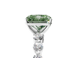White gold Fancy Green Radiant  Solitaire Diamond Ring with Pave Band and Four-Prong Setting_254