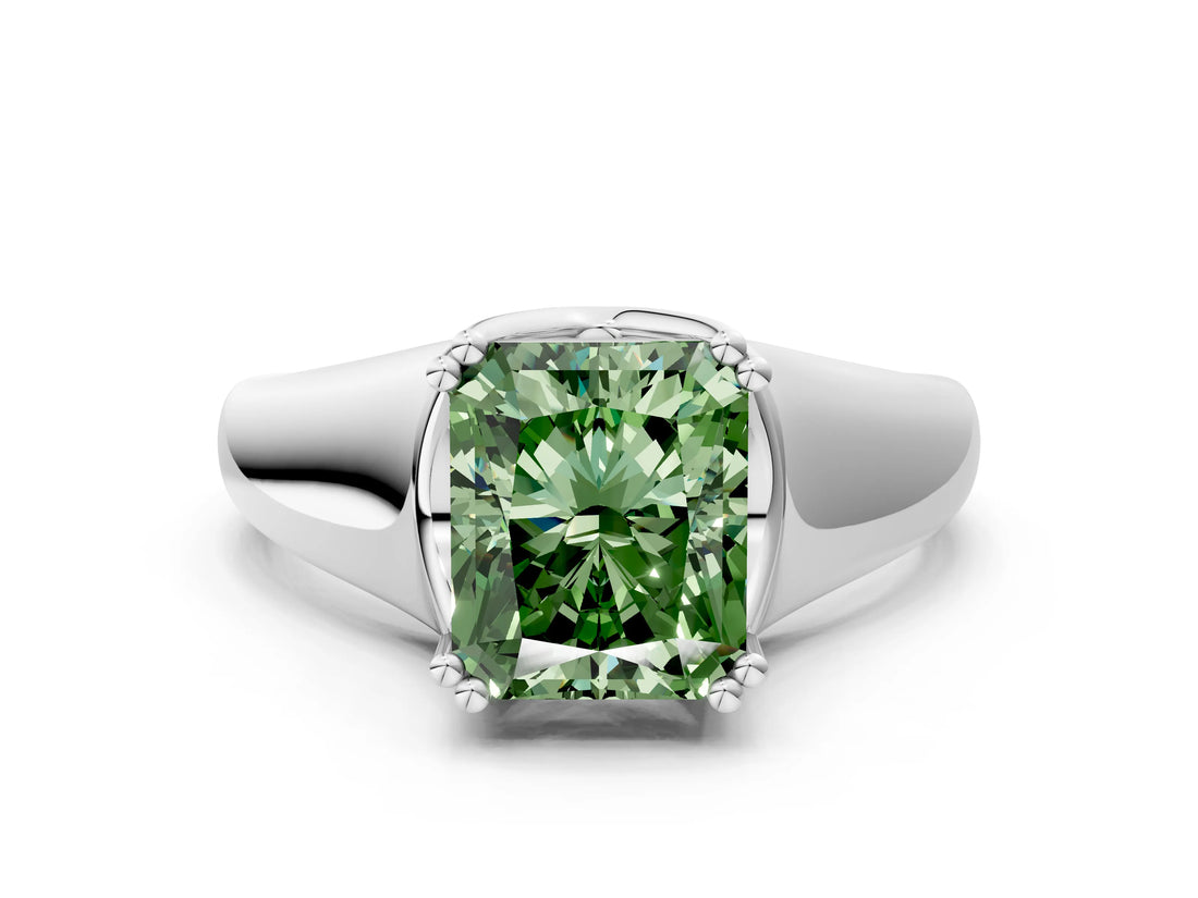 White gold Fancy Green Radiant  Solitaire Diamond Ring with Six-Prong Cathedral Setting_32