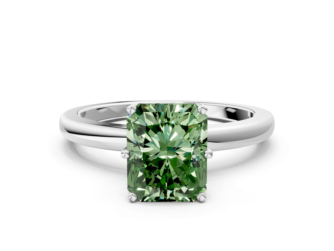 White gold Fancy Green Radiant  Solitaire Diamond Ring with Six-Prong Setting on a Classic Band_3