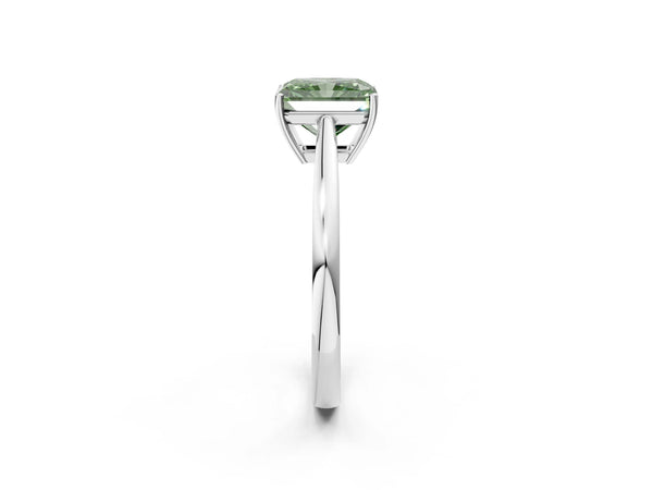 White gold Fancy Green Radiant  Solitaire Diamond Ring with Split Shank and Four-Prong Setting
