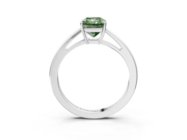 White gold Fancy Green Radiant  Solitaire Diamond Ring with Split Shank and Four-Prong Setting
