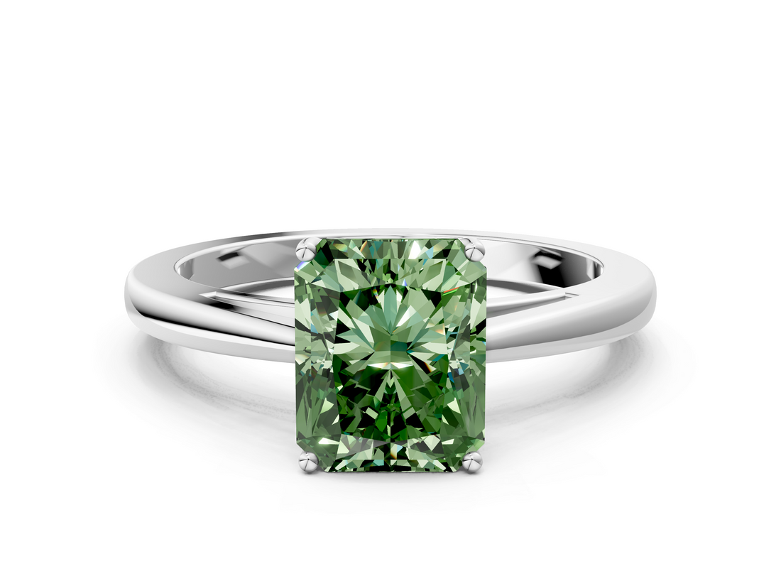 White gold Fancy Green Radiant  Solitaire Diamond Ring with Split Shank and Four-Prong Setting_20
