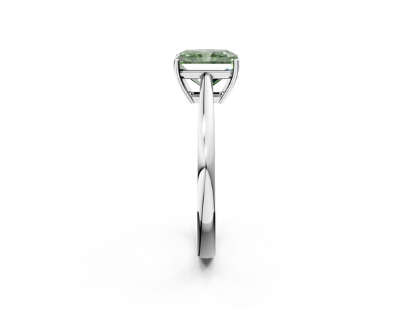 White gold Fancy Green Radiant  Solitaire Diamond Ring with Split Shank and Four-Prong Setting