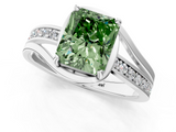 White gold Fancy Green Radiant  Solitaire Diamond Ring with Split Shank and Prong Setting_42