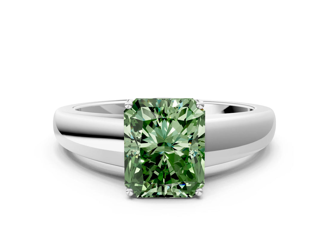 White gold Fancy Green Radiant  Solitaire Diamond Ring with Tapered Band and Four-Prong Setting_49