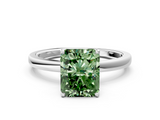 White gold Fancy Green Radiant  Solitaire Diamond Ring with Thin Band and Four-Prong Setting_3
