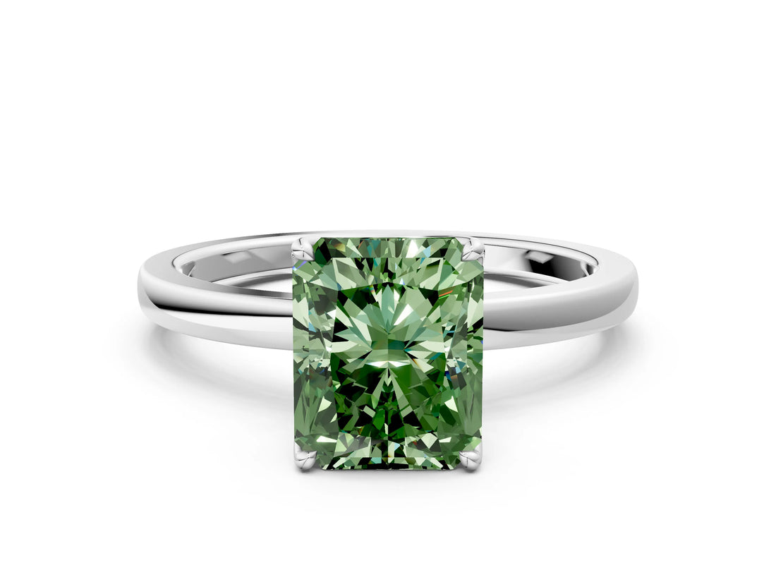 White gold Fancy Green Radiant  Solitaire Diamond Ring with Thin Band and Four-Prong Setting_72