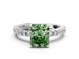 White gold Fancy Green Radiant  Solitaire Diamond with Pavé Band and Four-Prong Setting_48