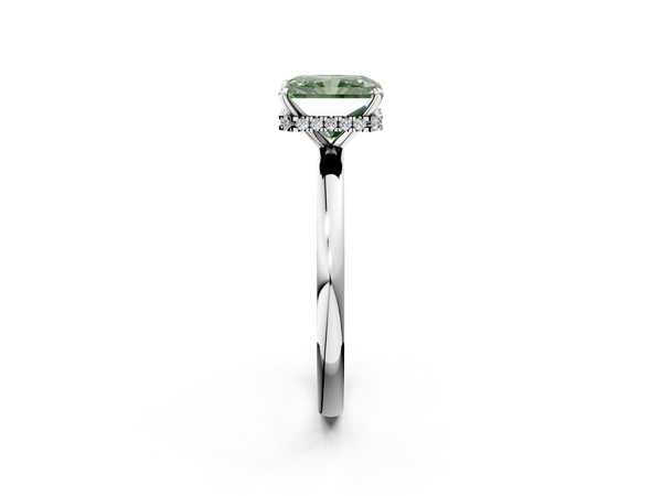 Platinum Fancy Green Radiant  Solitaire Engagement Ring with Cathedral Band and Four-Prong Setting
