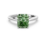 White gold Fancy Green Radiant  Solitaire Engagement Ring with Four-Prong Setting and Classic Band