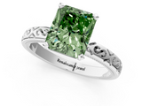 White gold Fancy Green Radiant  Solitaire Engagement Ring with Scrollwork Band and Four-Prong Setting_130