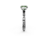 White gold Fancy Green Radiant  Solitaire Engagement Ring with Scrollwork Band and Four-Prong Setting_131