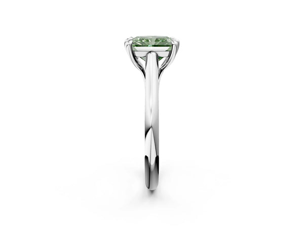 White gold Fancy Green Radiant  Solitaire Engagement Ring with Six-Prong Setting and Classic Band