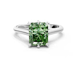 White gold Fancy Green Radiant  Solitaire Engagement Ring with Six-Prong Setting and Classic Band