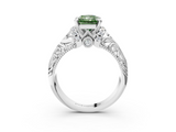 White gold Fancy Green Radiant  Solitaire Filigree Engagement Ring with Halo and Prong Setting_51