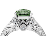 White gold Fancy Green Radiant  Solitaire Filigree Engagement Ring with Halo and Prong Setting_70